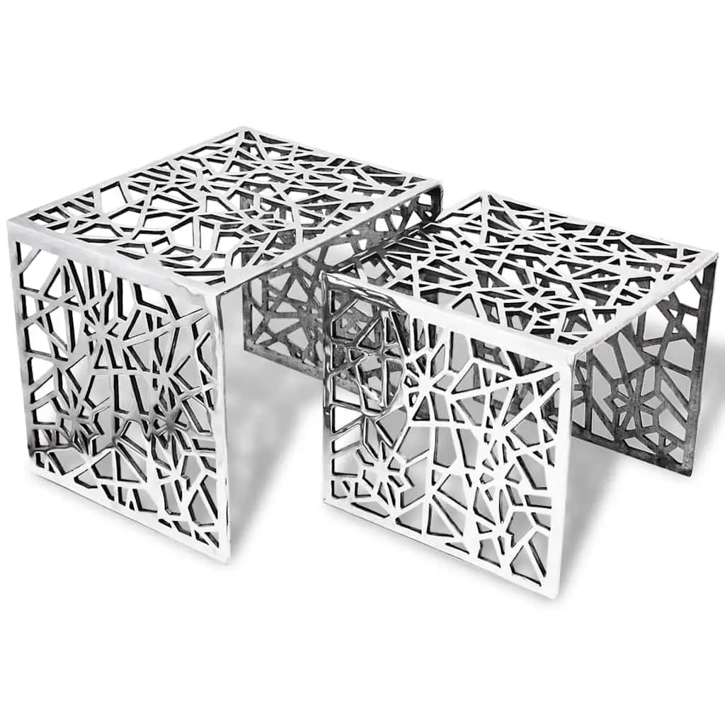 Nesting Side Tables Lightweight Square Silver Set of 2