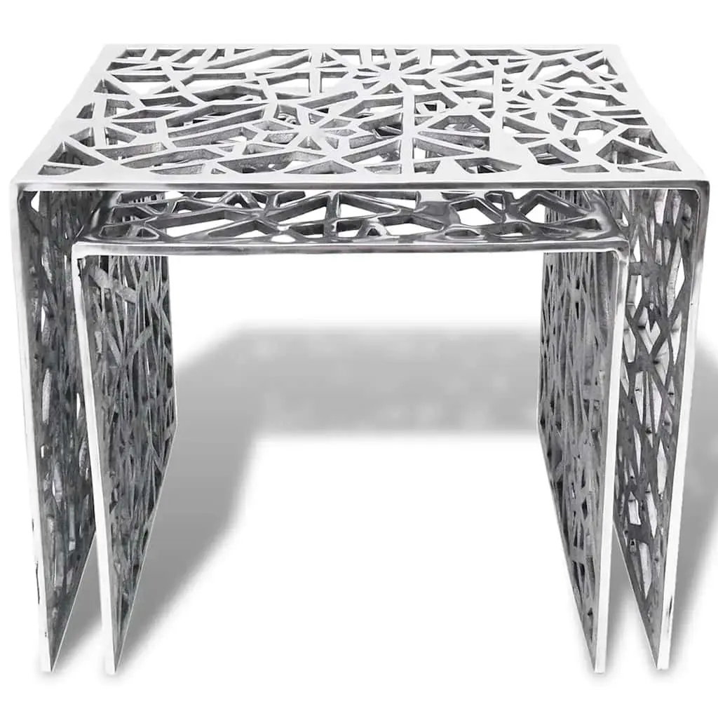 Nesting Side Tables Lightweight Square Silver Set of 2
