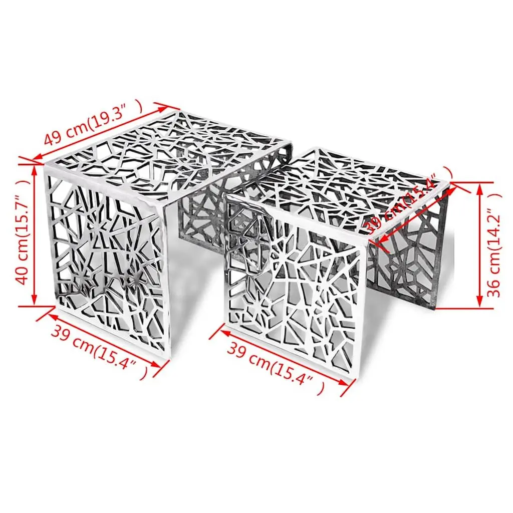 Nesting Side Tables Lightweight Square Silver Set of 2