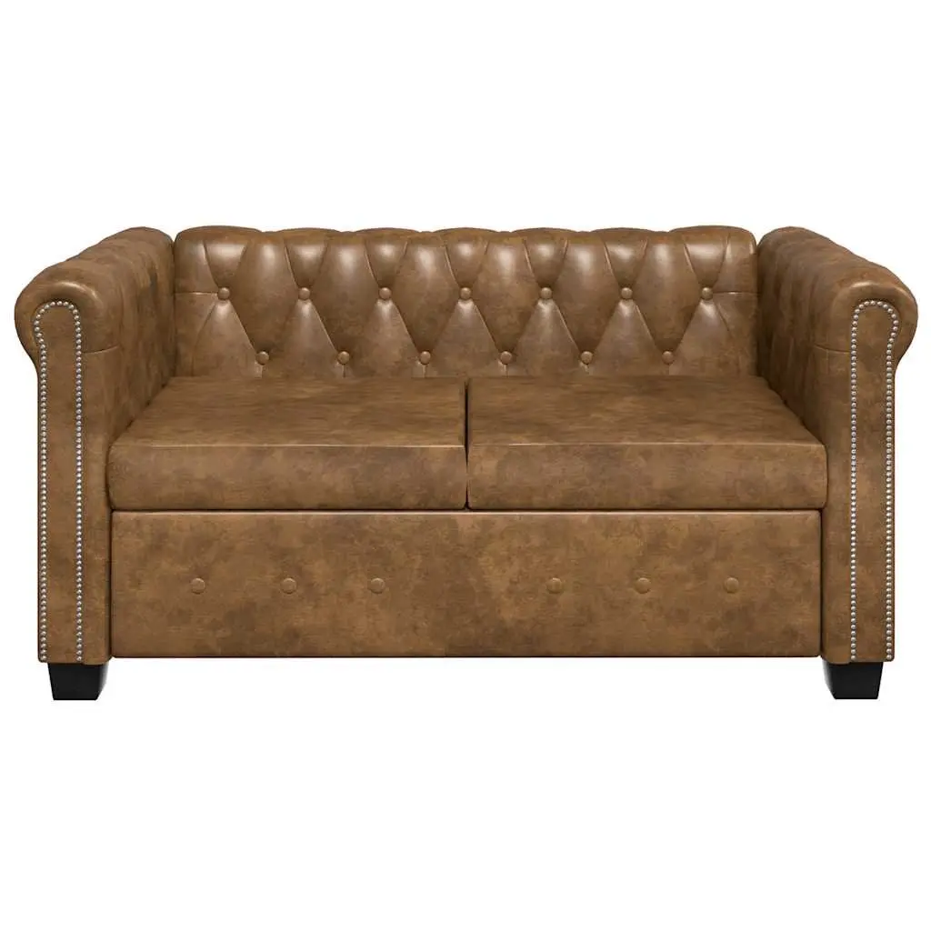 Chesterfield Sofa Brown Artificial Leather Tufted Studded 2-Seater