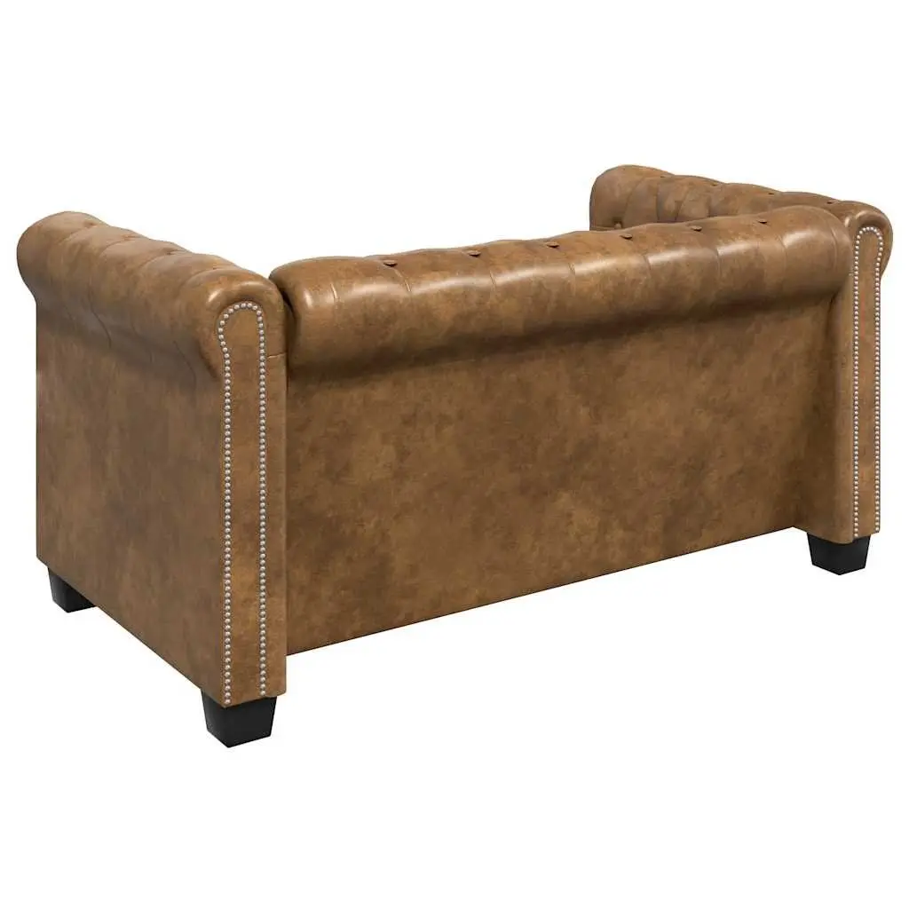 Chesterfield Sofa Brown Artificial Leather Tufted Studded 2-Seater