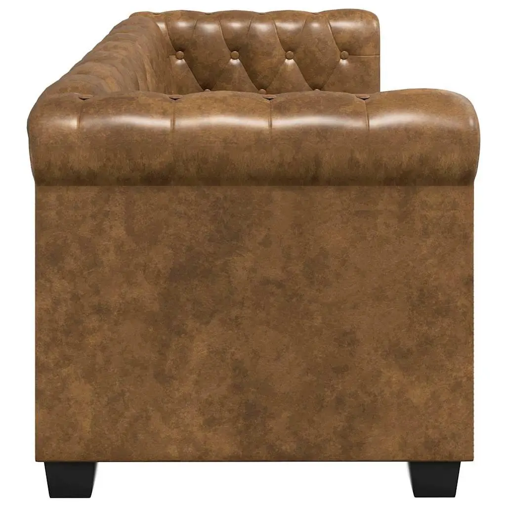 Chesterfield Sofa Brown Artificial Leather Tufted Studded 2-Seater