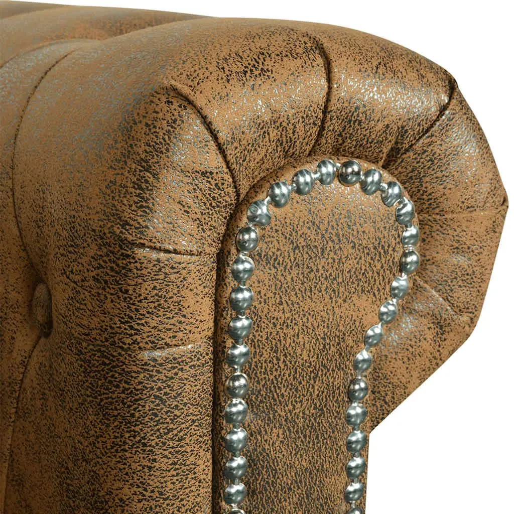 Chesterfield Sofa Brown Artificial Leather Tufted Studded 2-Seater