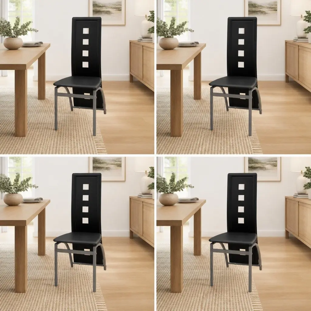 Dining Chairs Set 4 pcs Black Faux Leather Kitchen Seating Contemporary Design