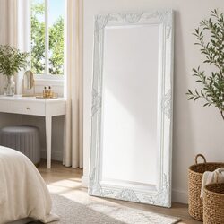 Wall Mirror Baroque Style White Ornate Frame Decorative Bevelled Edge Home Decor