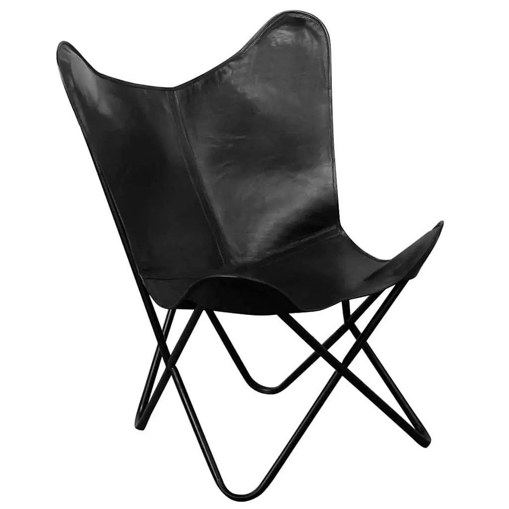 Butterfly Chair Black Leather Arm Chair Vintage Relaxation Seating Furniture
