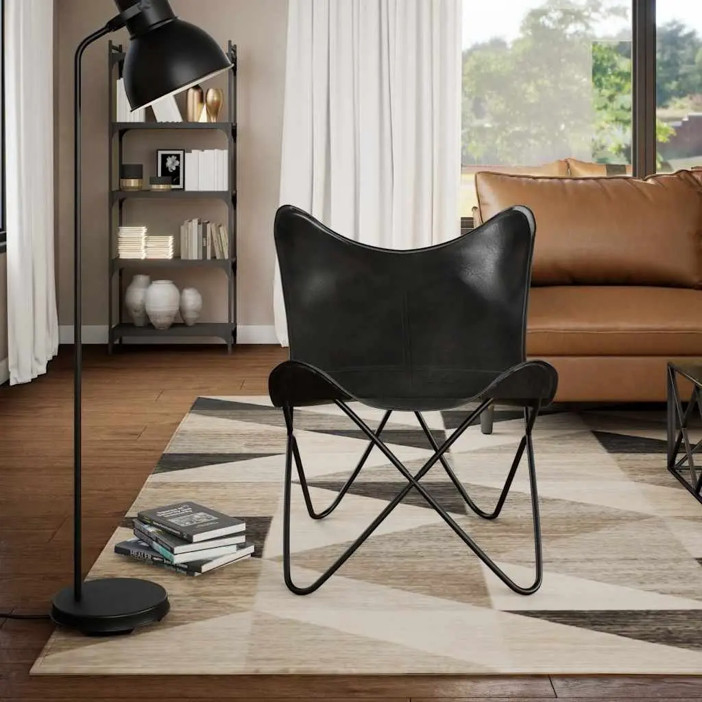 Butterfly Chair Black Leather Arm Chair Vintage Relaxation Seating Furniture