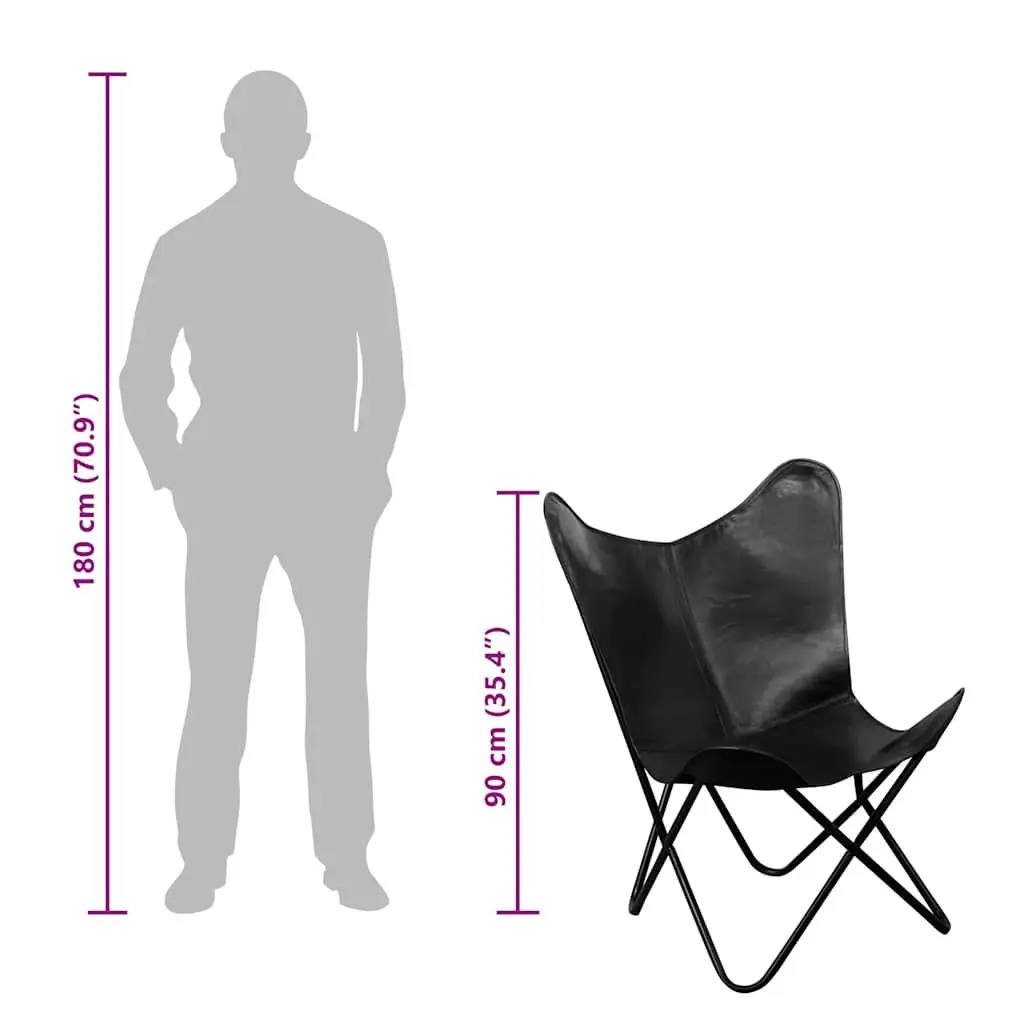 Butterfly Chair Black Leather Arm Chair Vintage Relaxation Seating Furniture