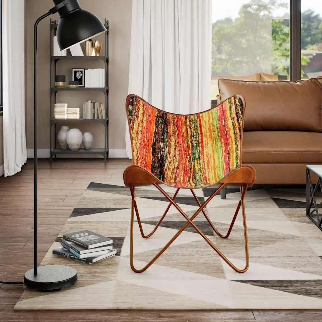 Butterfly Chair Multicolour Chindi Fabric Relaxation Lounge Seat Iron Frame