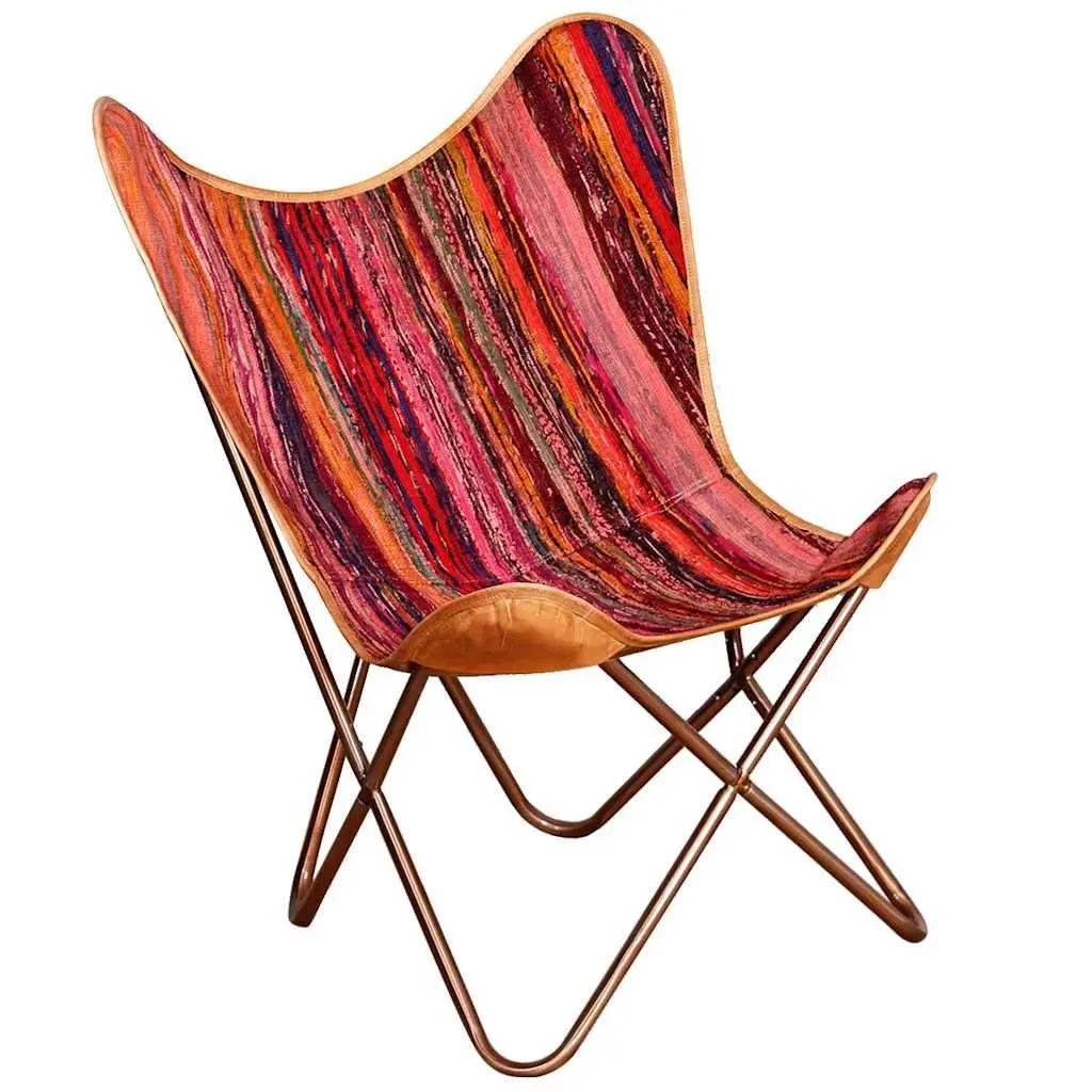 Butterfly Chair Multicolour Chindi Fabric Relaxation Lounge Seat Iron Frame