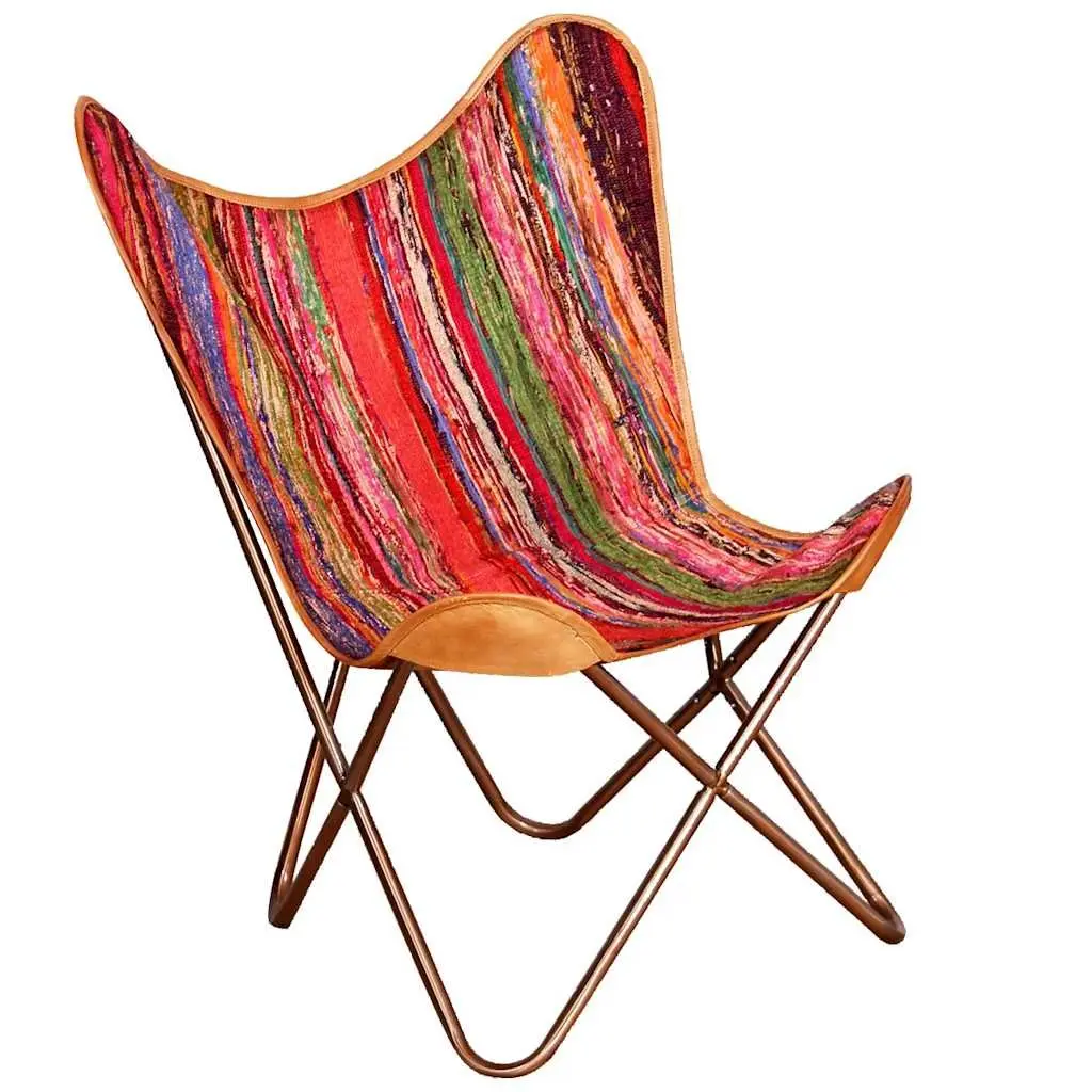 Butterfly Chair Multicolour Chindi Fabric Relaxation Lounge Seat Iron Frame