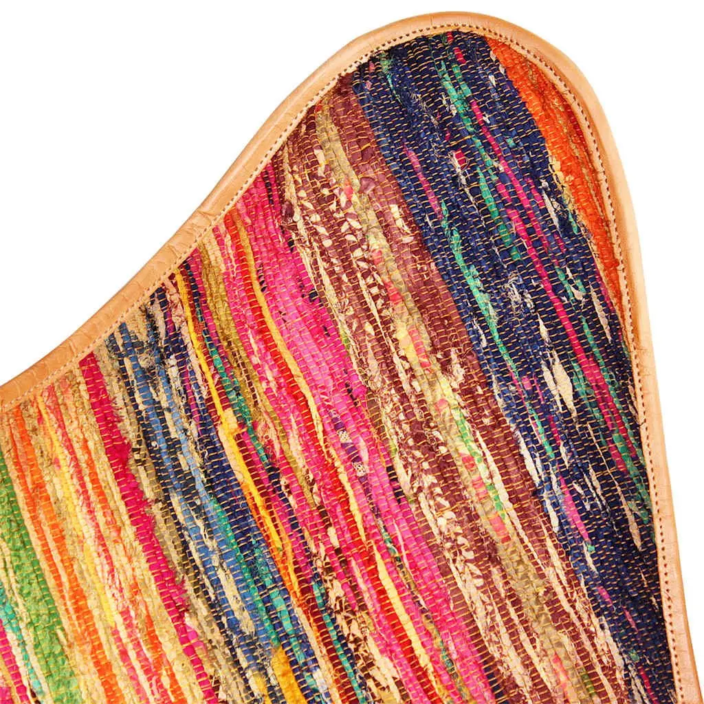 Butterfly Chair Multicolour Chindi Fabric Relaxation Lounge Seat Iron Frame