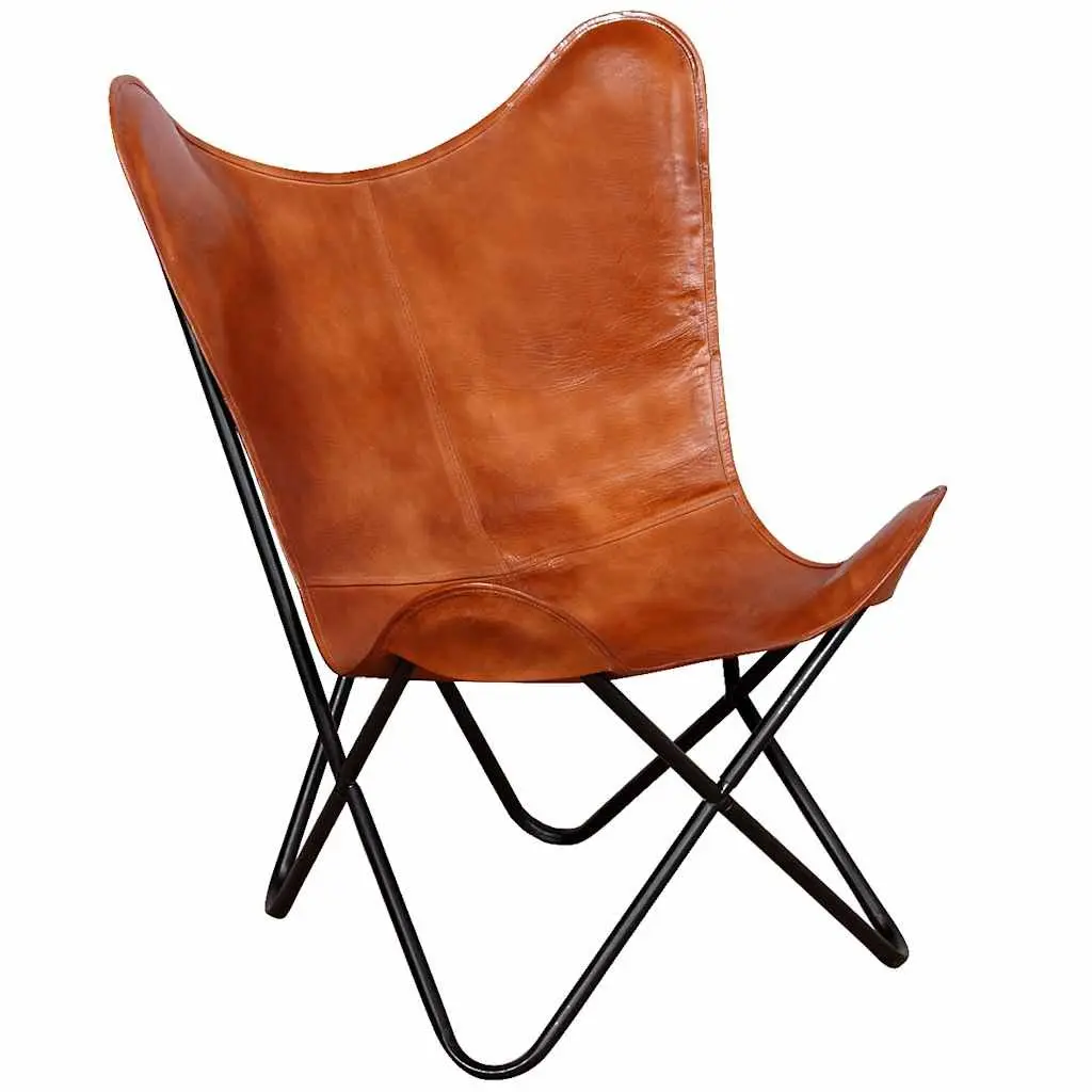Butterfly Chair Vintage Real Leather Brown Lounge Armchair