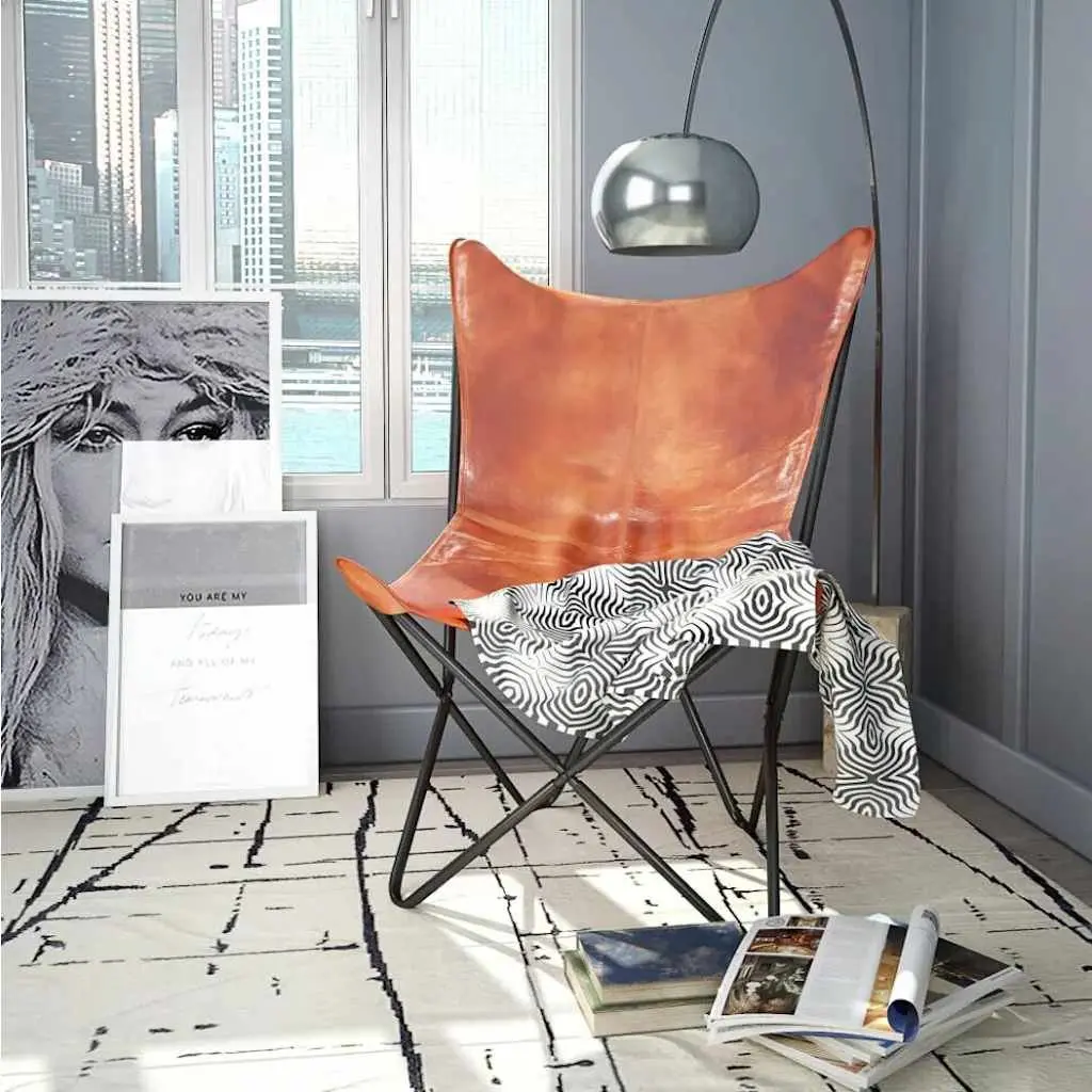 Butterfly Chair Vintage Real Leather Brown Lounge Armchair