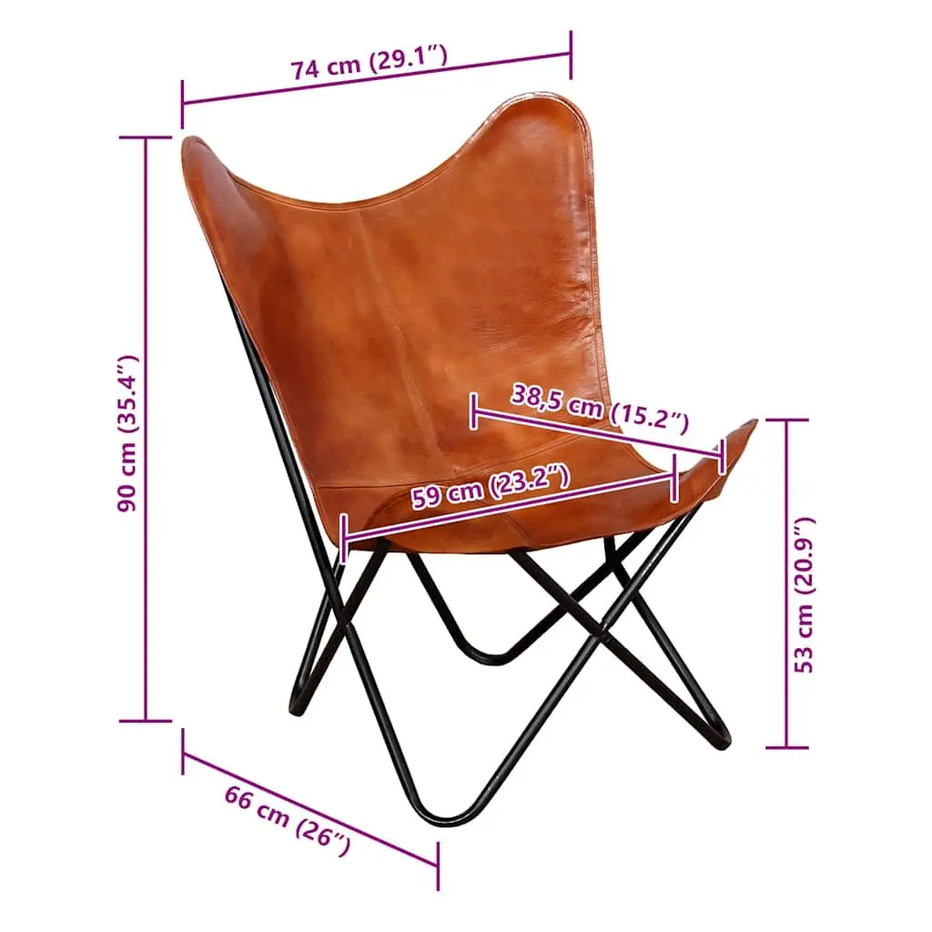 Butterfly Chair Vintage Real Leather Brown Lounge Armchair