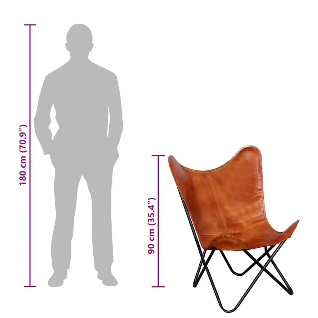 Butterfly Chair Vintage Real Leather Brown Lounge Armchair