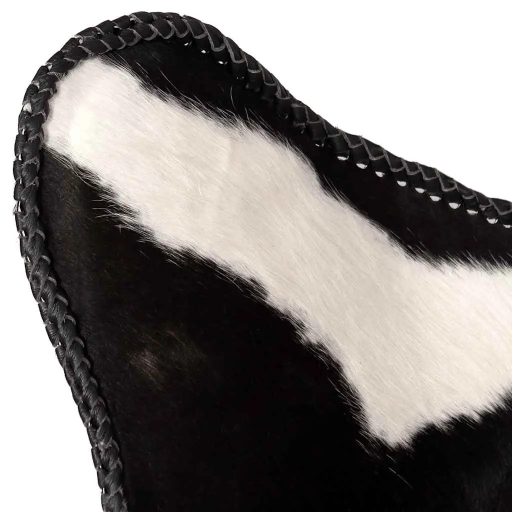 Butterfly Chair Black Real Cowhide Leather Armchair Accent Lounge Seating