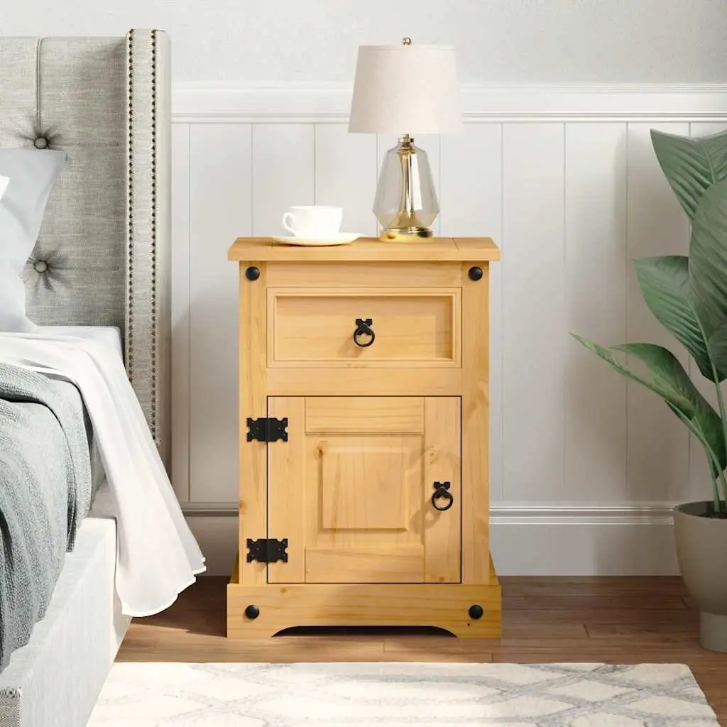 Bedside Cabinet Mexican Pine Corona Style Brown Wooden Nightstand Side Table