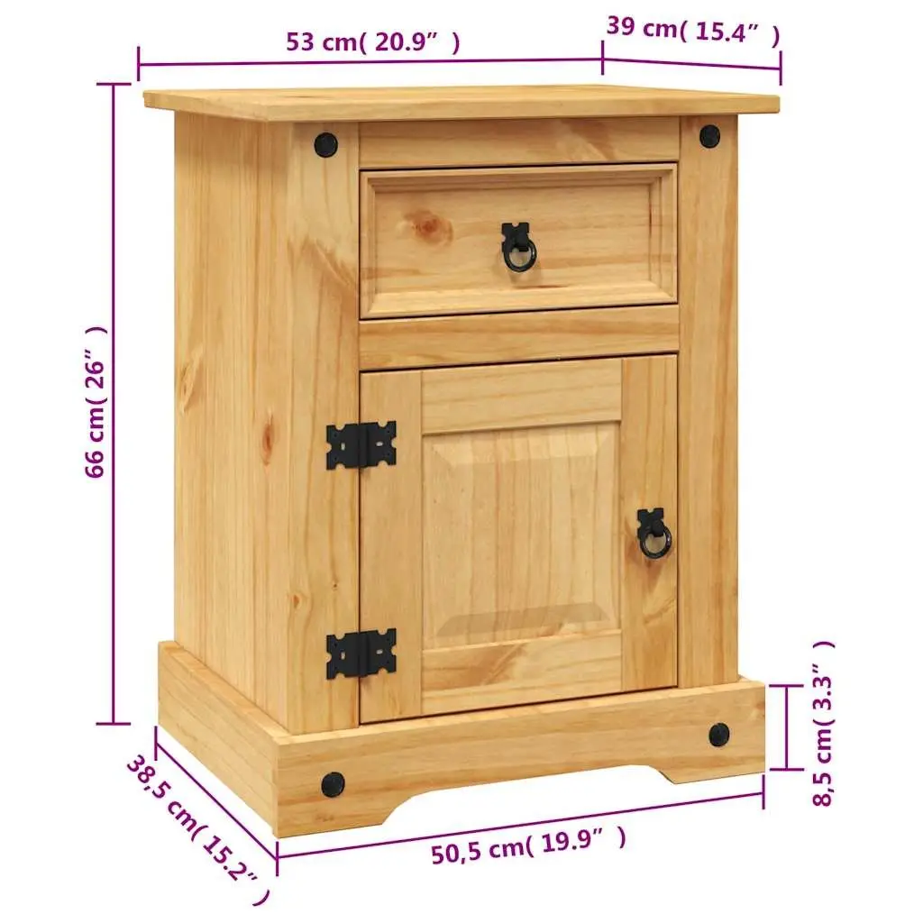 Bedside Cabinet Mexican Pine Corona Style Brown Wooden Nightstand Side Table