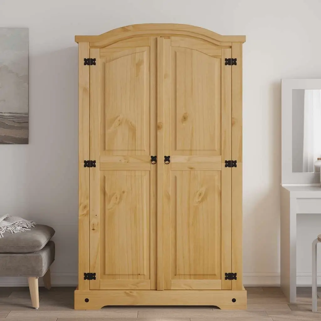 Mexican Corona Style Wooden Wardrobe 2 Doors Brown Pine Bedroom Cupboard Storage