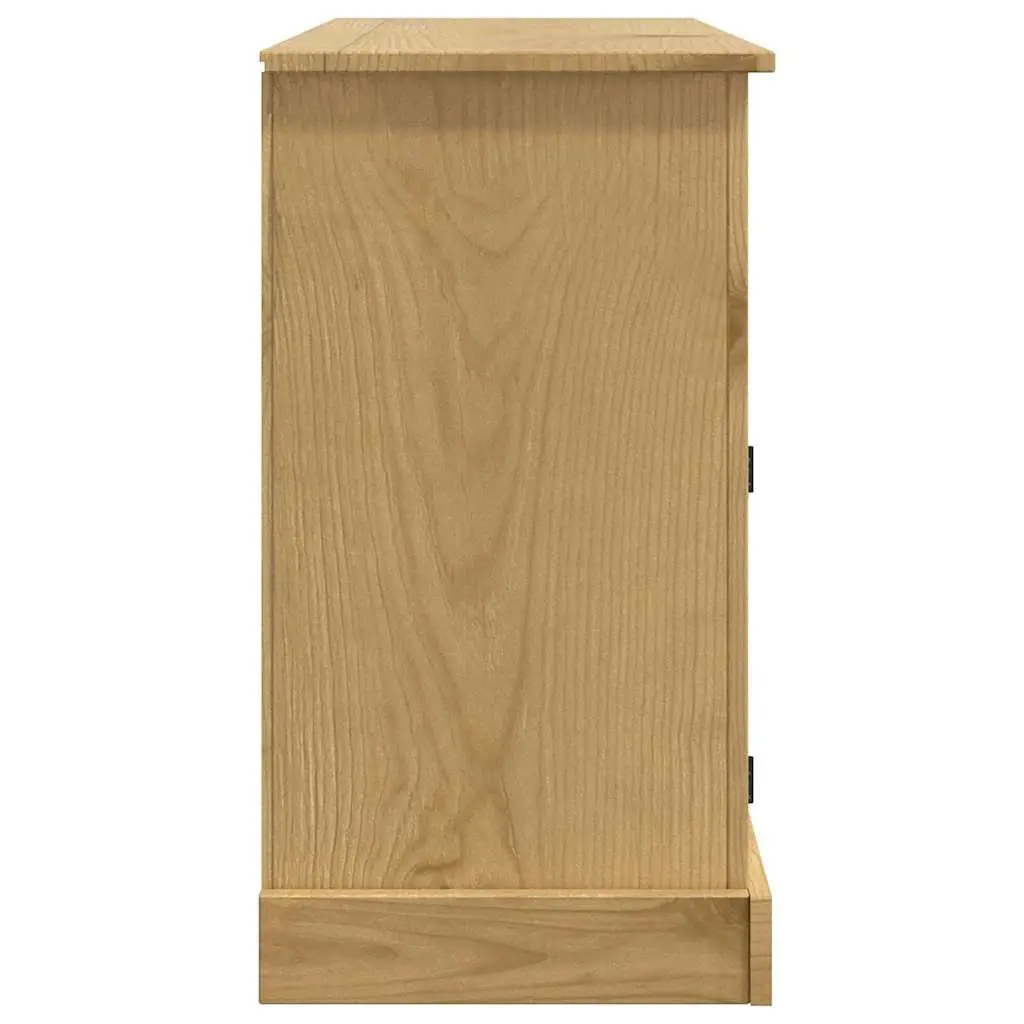 Sideboard Solid Pinewood Storage Cabinet 3 Doors Drawers Compartments Brown