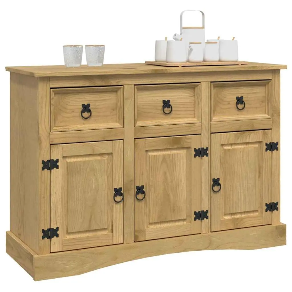 Sideboard Solid Pinewood Storage Cabinet 3 Doors Drawers Compartments Brown