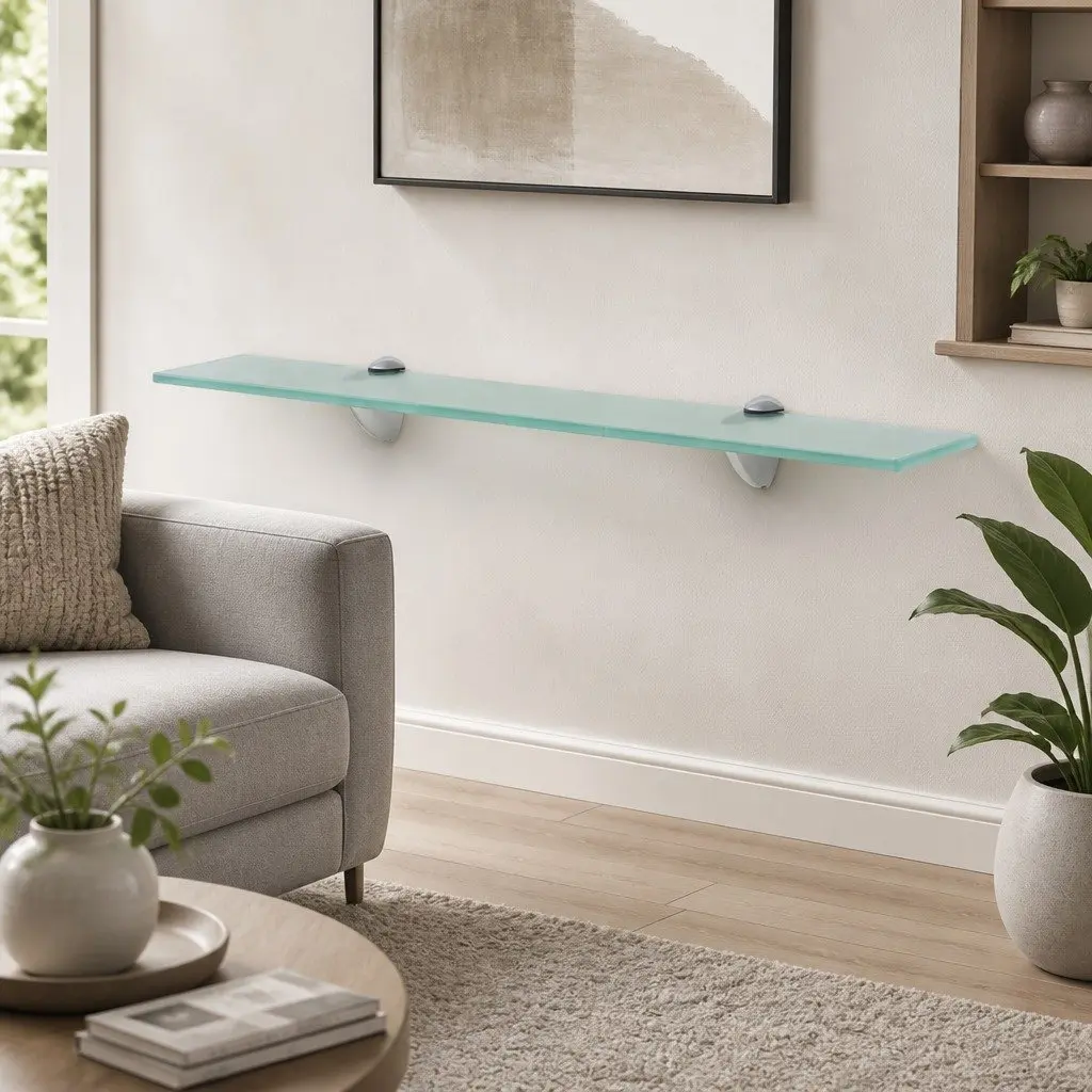 Floating Glass Wall Shelf Transparent 60x10cm Modern Display Storage Bracket