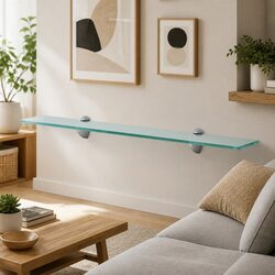 Floating Glass Wall Shelf 70x10 cm Transparent Modern Display Bracket Mount