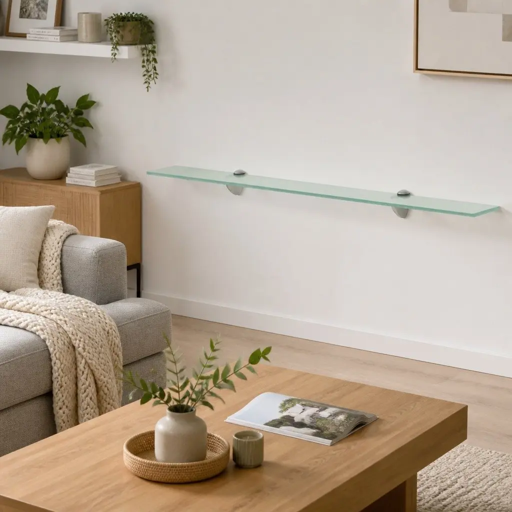 Floating Wall Shelf Transparent Glass 90x10 cm Tempered Safety Glass Construction