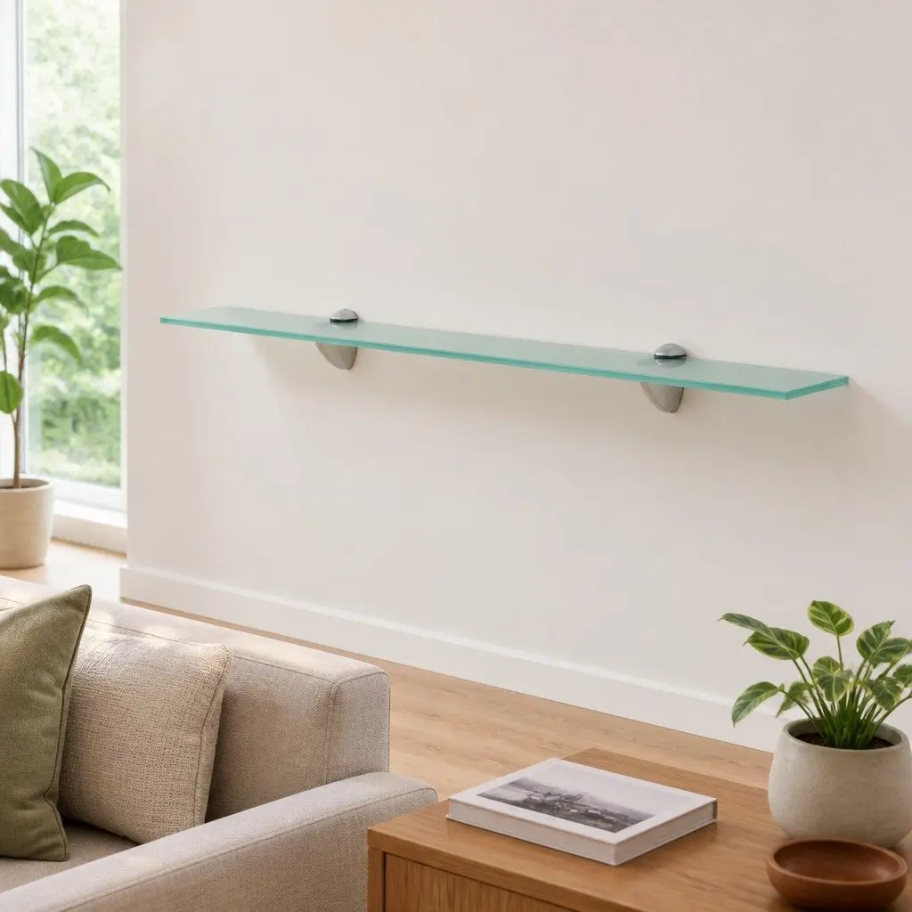Floating Wall Shelf Transparent Glass 70x20 cm Modern Home Display