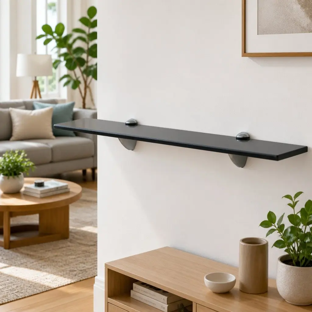 Black Floating Glass Wall Shelf