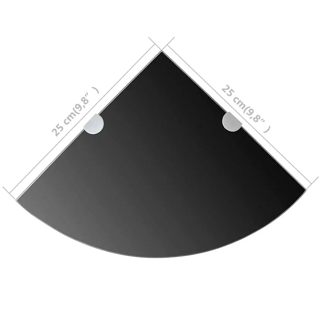 Corner Wall Shelf Black Glass Floating 25cm