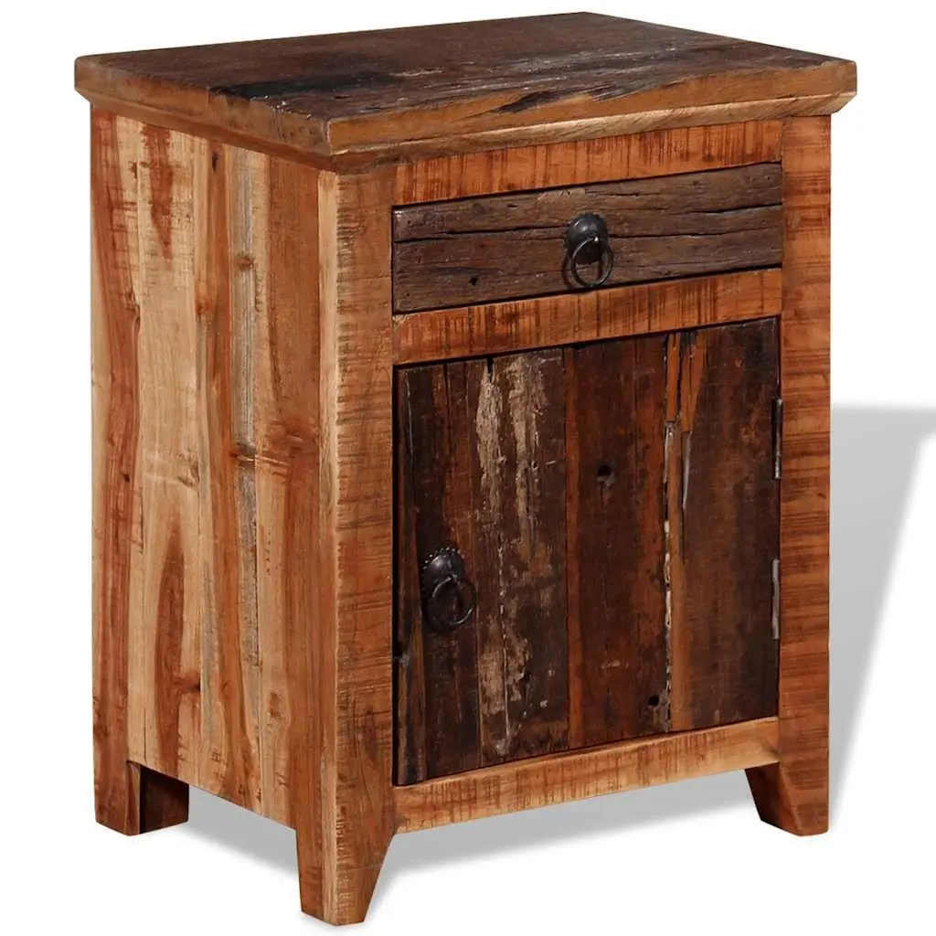 Bedside Table Solid Acacia Reclaimed Wood Nightstand with Drawer Cabinet Storage