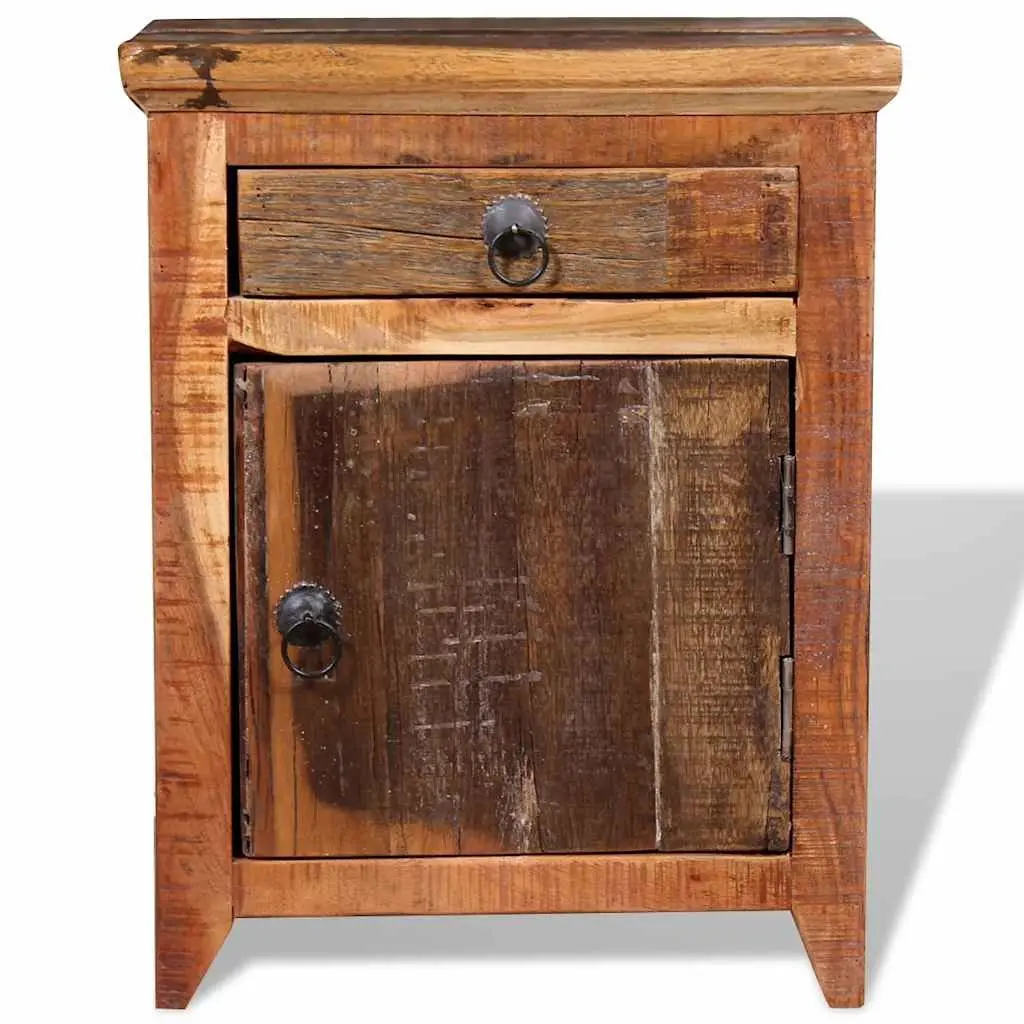 Bedside Table Solid Acacia Reclaimed Wood Nightstand with Drawer Cabinet Storage