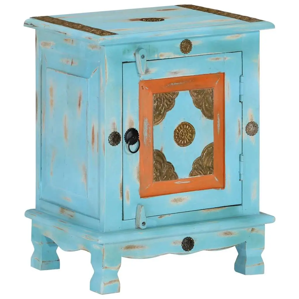 Bedside Table Solid Mango Wood Blue Indian Style Cabinet