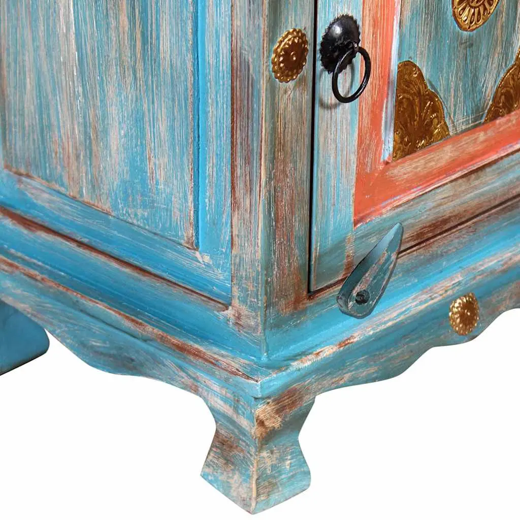 Bedside Table Solid Mango Wood Blue Indian Style Cabinet