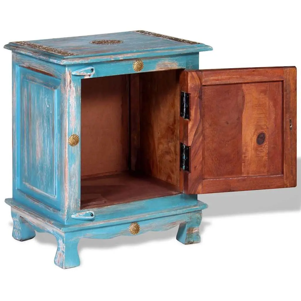Bedside Table Solid Mango Wood Blue Indian Style Cabinet