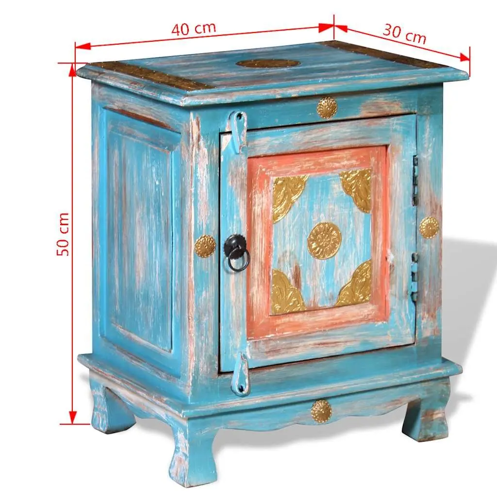 Bedside Table Solid Mango Wood Blue Indian Style Cabinet