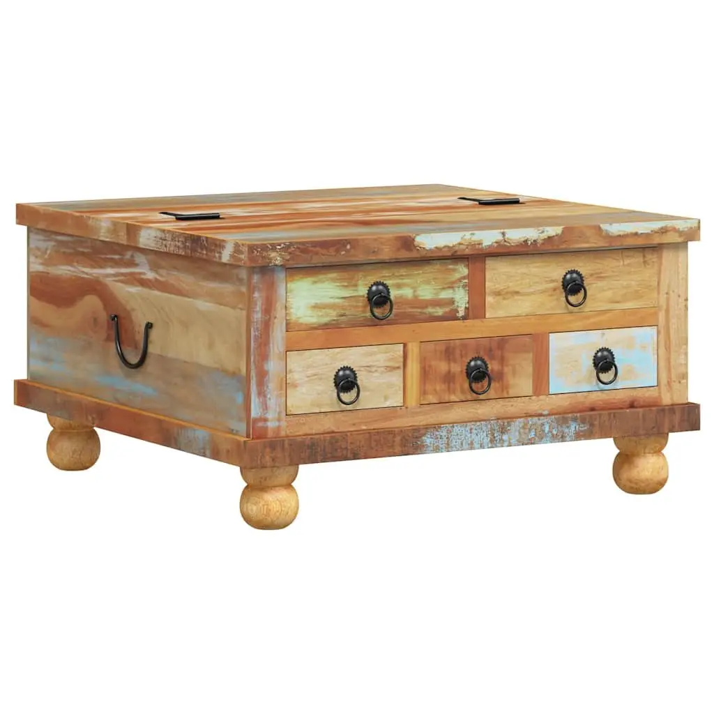 Coffee Table Reclaimed Wood Industrial Vintage 70x70x38 cm Brown Drawers