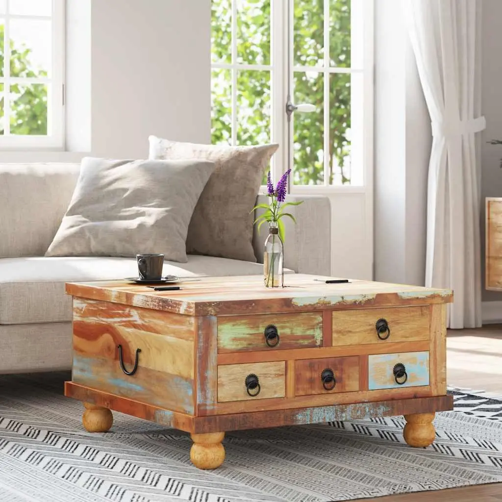 Coffee Table Reclaimed Wood Industrial Vintage 70x70x38 cm Brown Drawers