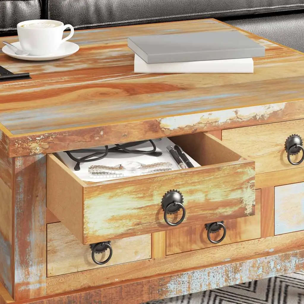 Coffee Table Reclaimed Wood Industrial Vintage 70x70x38 cm Brown Drawers
