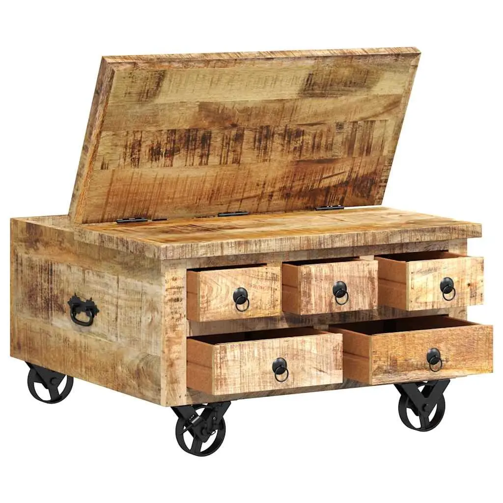Industrial Wooden Coffee Table with Drawers 70 x 70 x 40 cm Solid Mango Wood