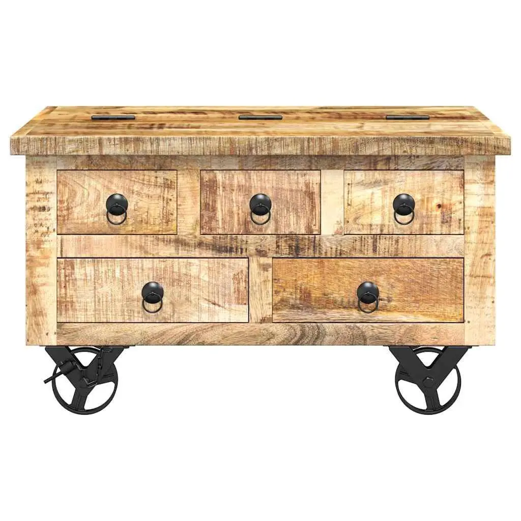 Industrial Wooden Coffee Table with Drawers 70 x 70 x 40 cm Solid Mango Wood