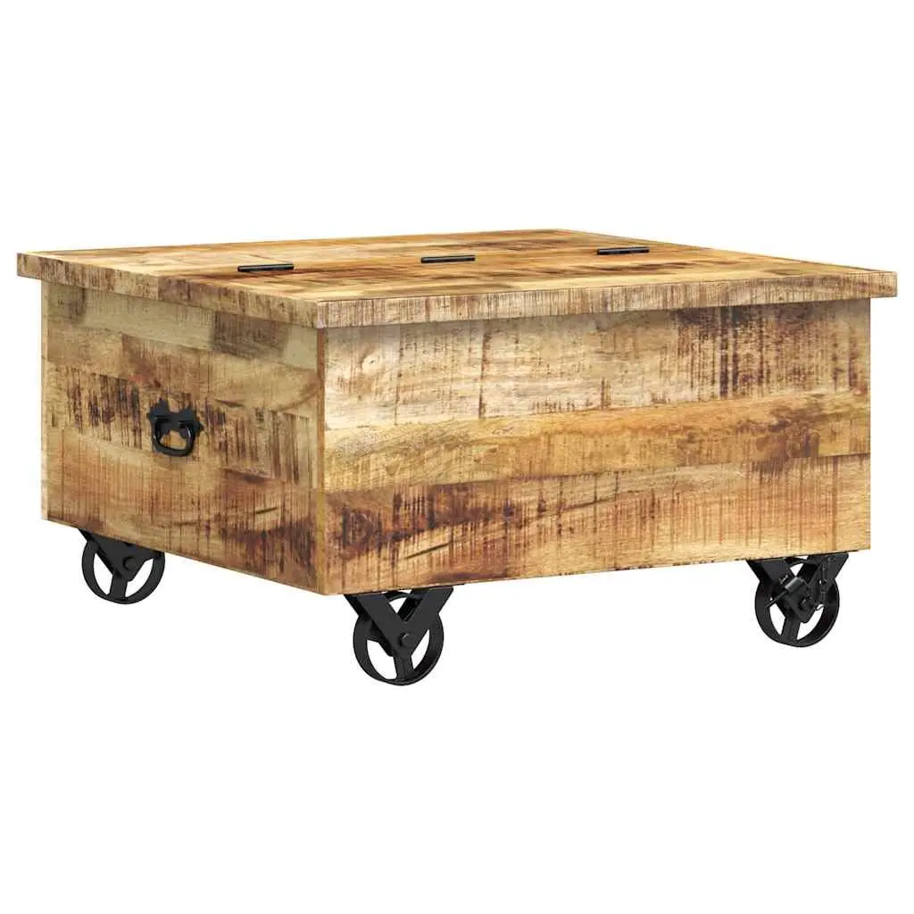 Industrial Wooden Coffee Table with Drawers 70 x 70 x 40 cm Solid Mango Wood