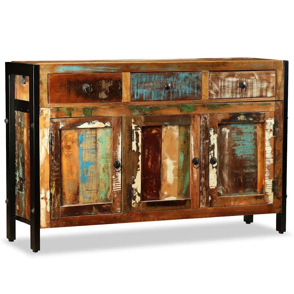 Sideboard Solid Reclaimed Wood 120x35x76cm Antique Style Buffet Cabinet with 3 Drawers and 3 Compartments
