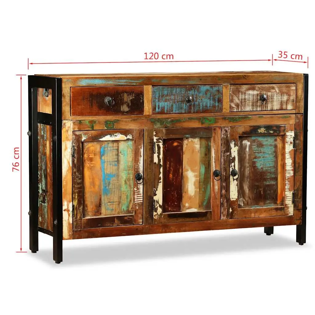 Sideboard Solid Reclaimed Wood 120x35x76cm Antique Style Buffet Cabinet with 3 Drawers and 3 Compartments