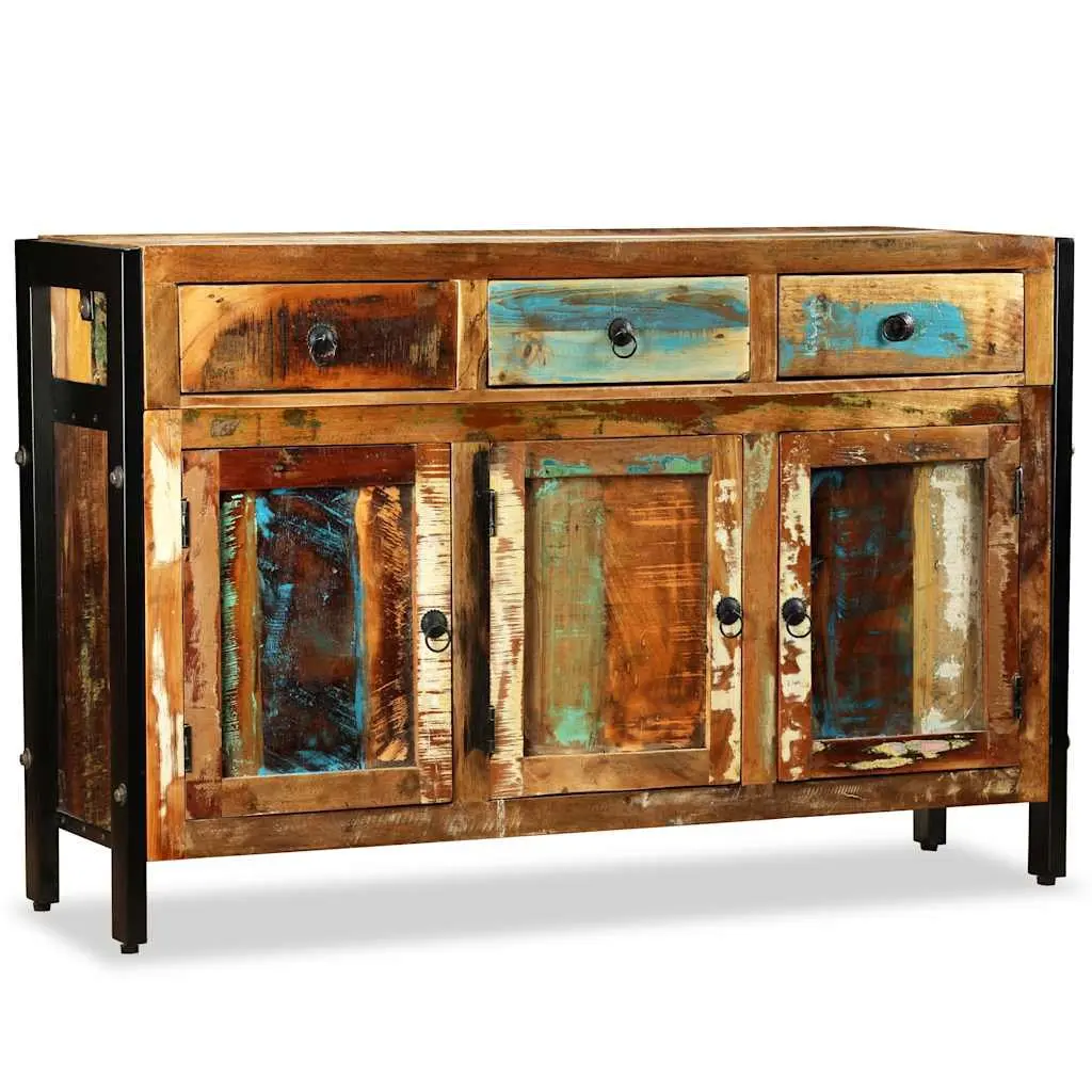 Sideboard Solid Reclaimed Wood 120x35x76cm Antique Style Buffet Cabinet with 3 Drawers and 3 Compartments
