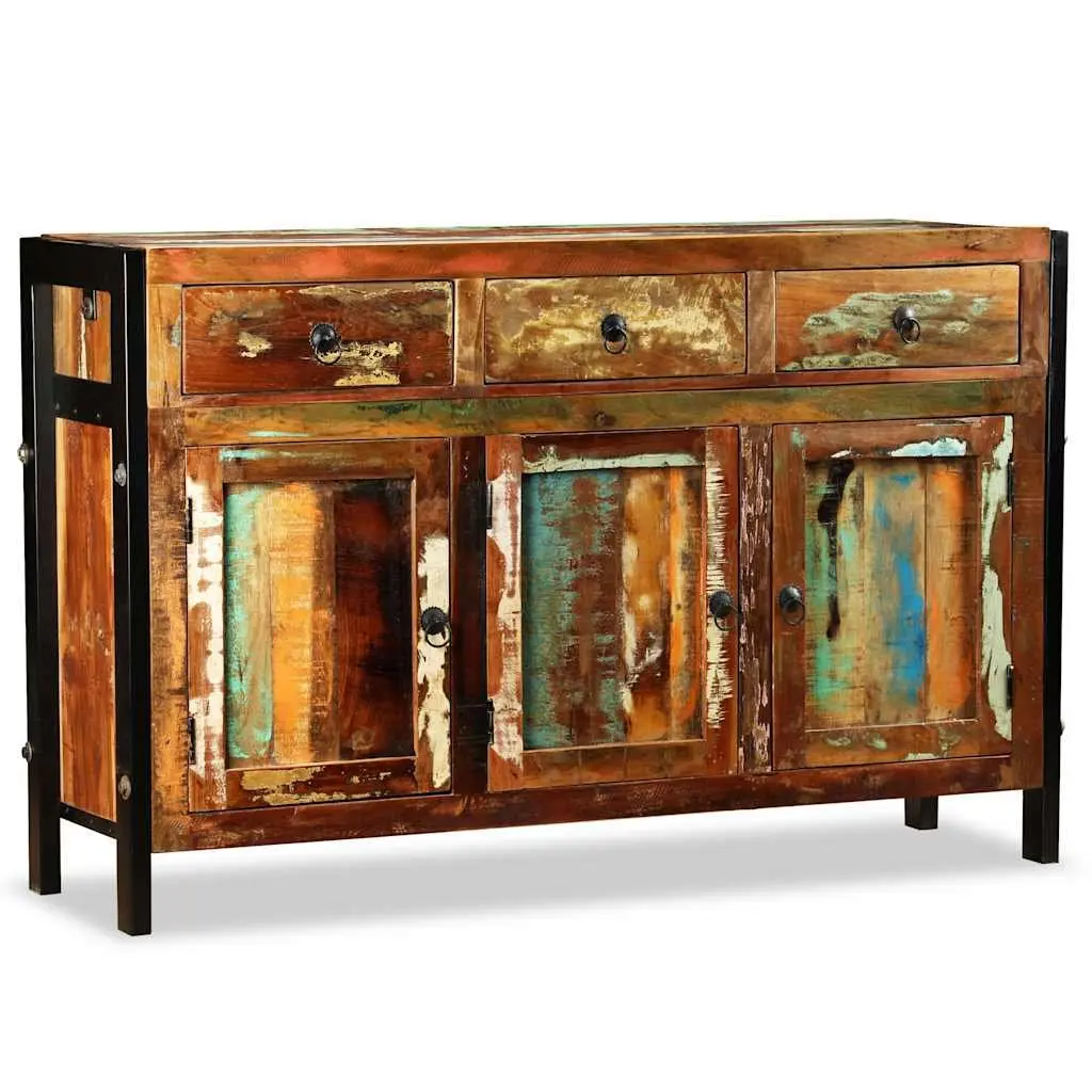 Sideboard Solid Reclaimed Wood 120x35x76cm Antique Style Buffet Cabinet with 3 Drawers and 3 Compartments