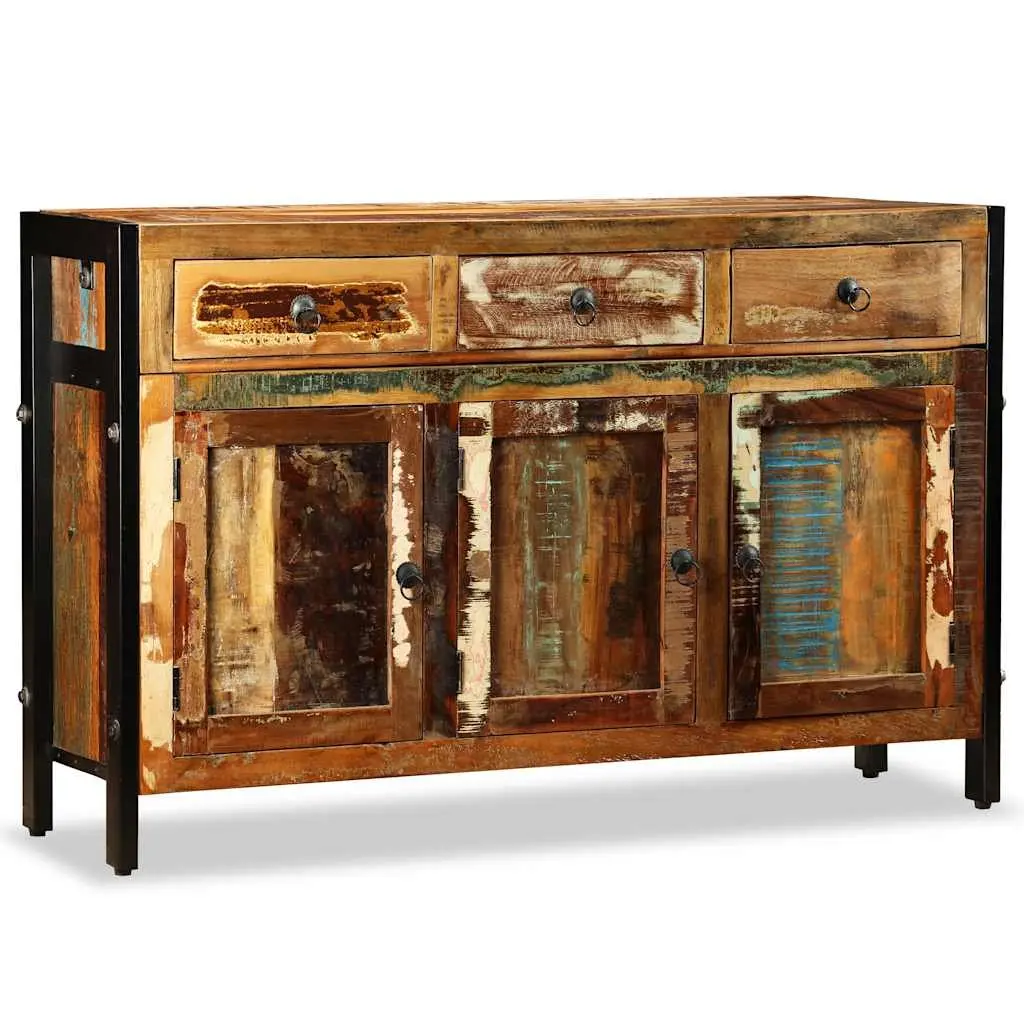 Sideboard Solid Reclaimed Wood 120x35x76cm Antique Style Buffet Cabinet with 3 Drawers and 3 Compartments