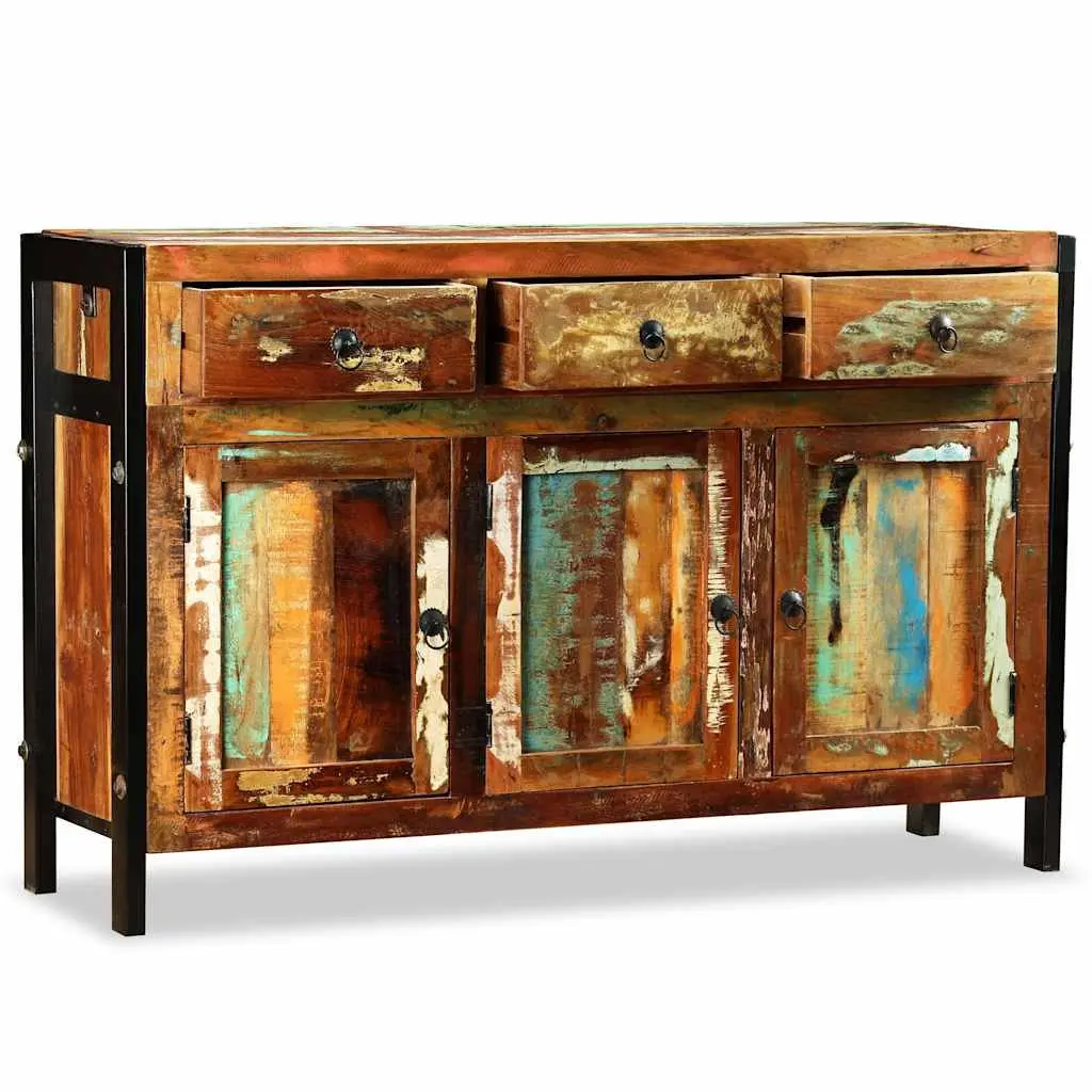Sideboard Solid Reclaimed Wood 120x35x76cm Antique Style Buffet Cabinet with 3 Drawers and 3 Compartments